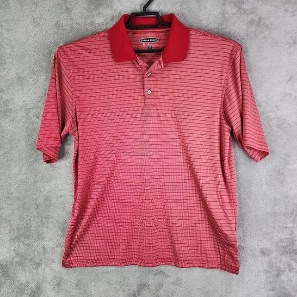 Men's Pebble Beach Red Striped Polo Shirt Short Sleeve Size L - Picture 2 of 9